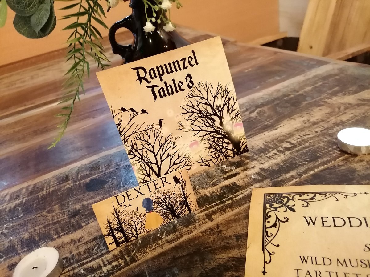 Fairytale Woodland Wedding Menu,Table Name & Name Place Beauty and the Beast Aladdin Little Mermaid Rapunzel Sleeping Beauty Name Card