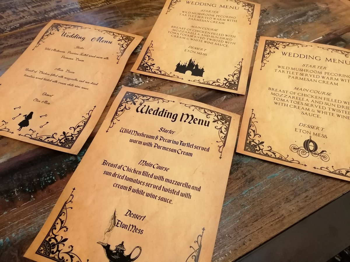 Fairytale Wedding Menu,Table Name & Name Place Beauty and the Beast Aladdin Little Mermaid Rapunzel Sleeping Beauty Cinderella Name Card