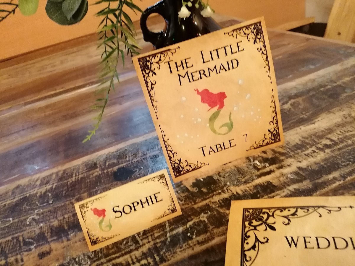 Fairytale Wedding Menu,Table Name & Name Place Beauty and the Beast Aladdin Little Mermaid Rapunzel Sleeping Beauty Cinderella Name Card