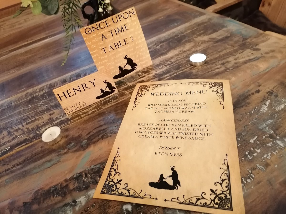 Fairytale Wedding Menu,Table Name & Name Place Beauty and the Beast Aladdin Little Mermaid Rapunzel Sleeping Beauty Cinderella Name Card