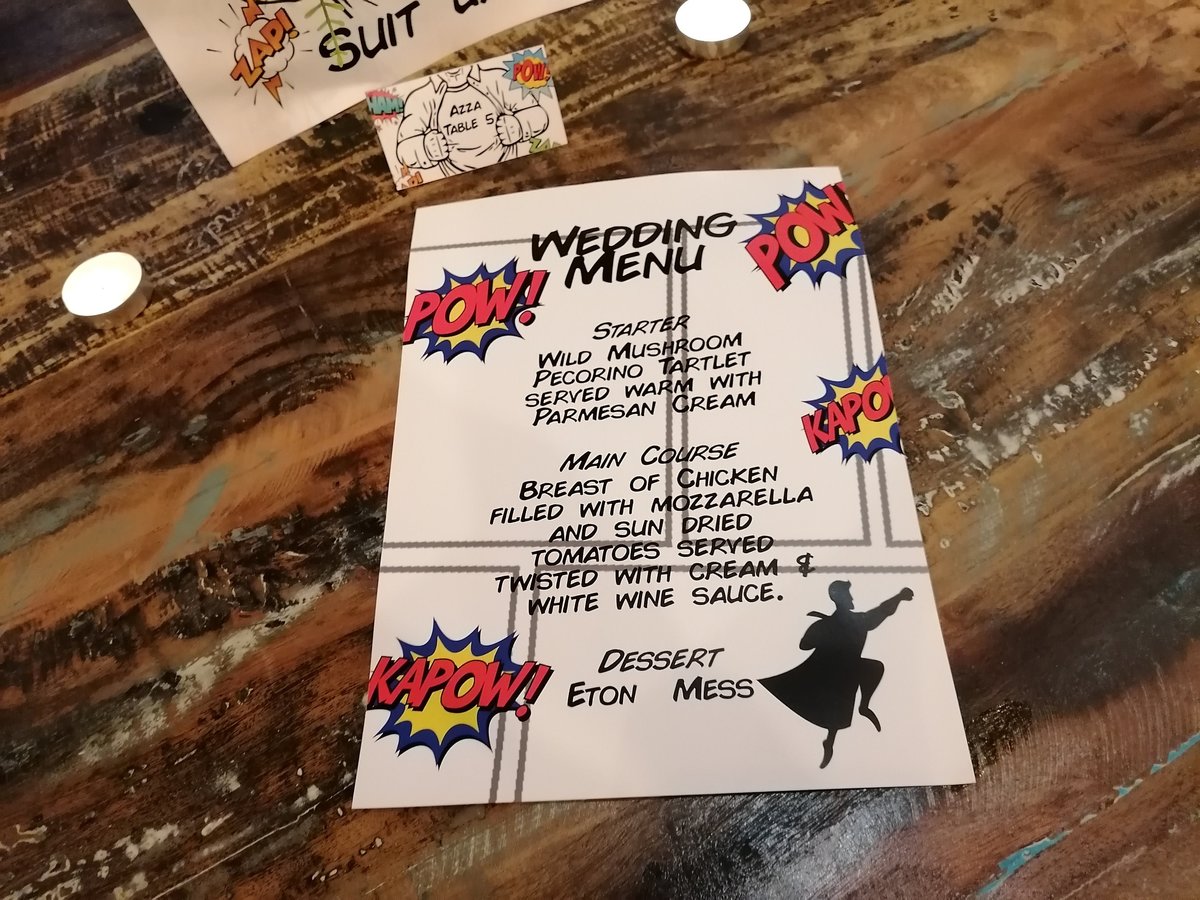 Suit Up Wedding Menu,Table Name & Name Place Cards Superhero Comic Weddings, Parties, Comic Con, Events,Table Decorations,Name Card