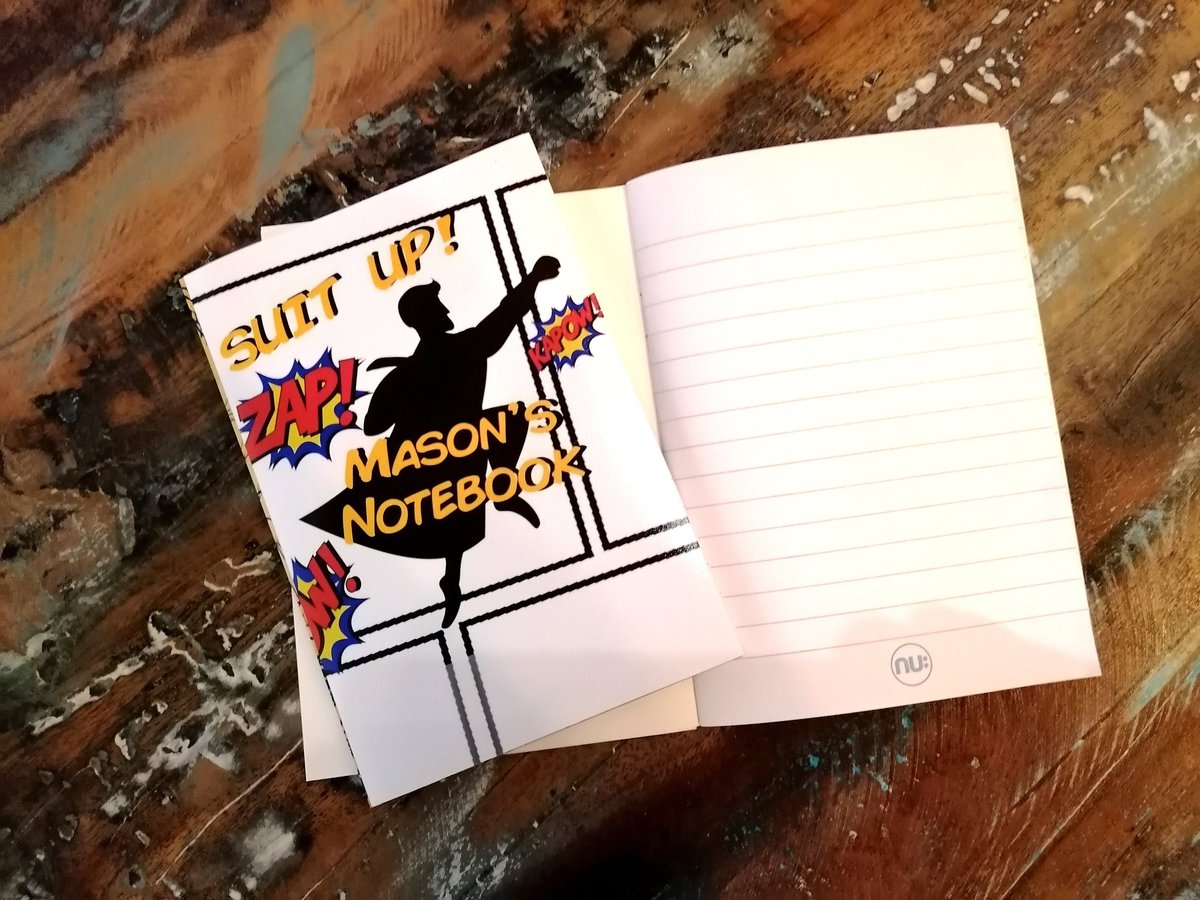 Comic Book Notebook Jotter Notepad Personalised Personalized Custom Comic Books Suit Up Lined Book Superhero Book Party Favour Favor Gift