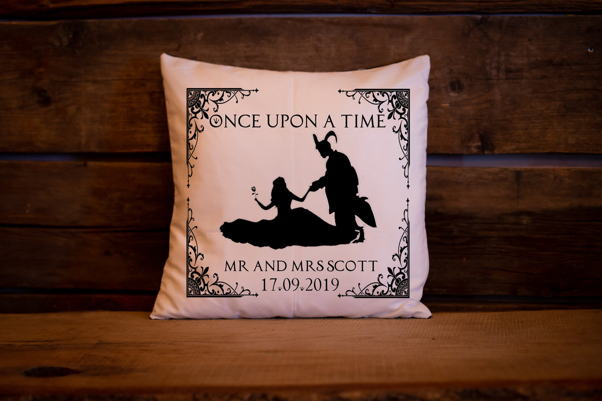 Fairytale Cushion Personalised Personalized Custom Fairytale Beauty and the Beast Wedding Engagement Sleeping Beauty Aladdin Alice Mr & Mrs