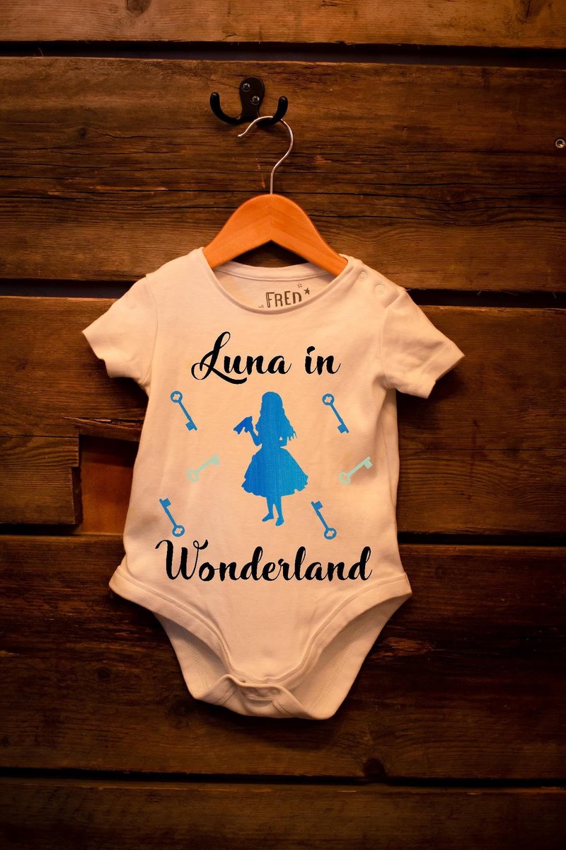 Alice in Wonderland Baby Grow Custom Personalised Personalized Fairytale Baby Clothes Newborn Childrens Clothes Mad Hatter White Rabbit