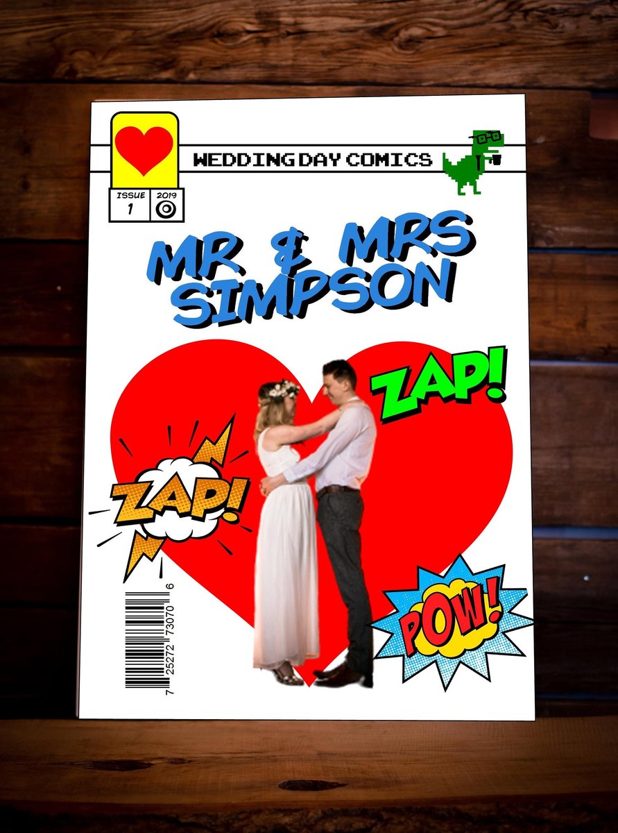 Superhero Couple Wedding Board Engagement Anniversary Comic Sign Party Display Board Personalised Personalized Comic Book Front Cover Retro