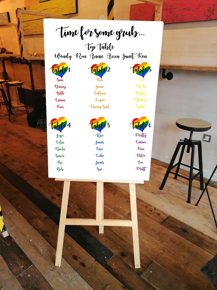 Love Heart Table Plan Correx Board Wedding Seating Chart Plan LGBTQ Pride Rainbow Party Board Personalised Personalized Custom Themed