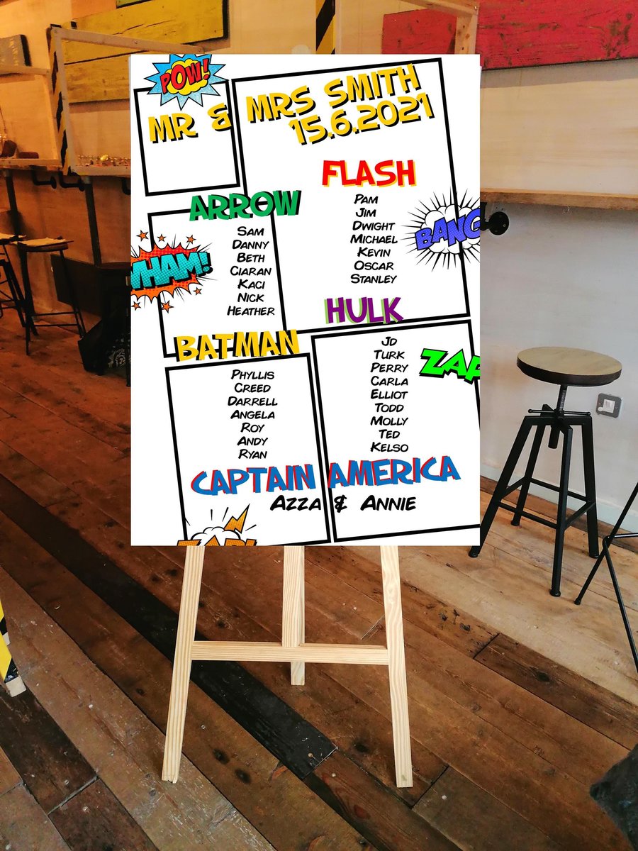 Comic Themed Wedding Table Plan Seating Chat Print Personalised Personalized! Superhero Wedding, Comic Book Table Decorations Place Cards