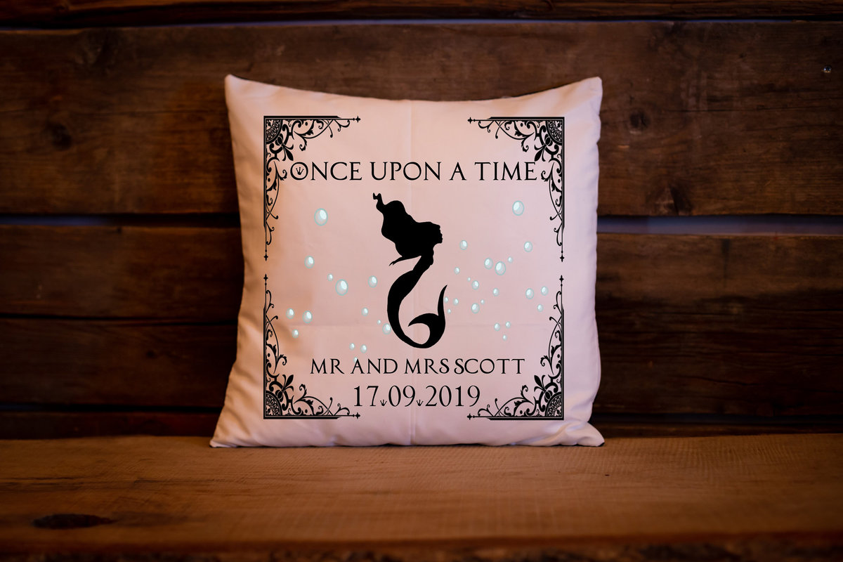 Fairytale Cushion Personalised Personalized Custom Fairytale Beauty and the Beast Wedding Engagement Sleeping Beauty Aladdin Alice Mr & Mrs