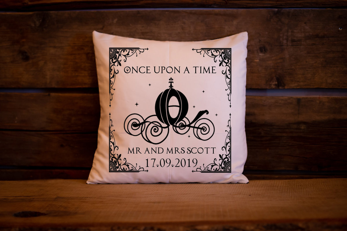 Fairytale Cushion Personalised Personalized Custom Fairytale Beauty and the Beast Wedding Engagement Sleeping Beauty Aladdin Alice Mr & Mrs