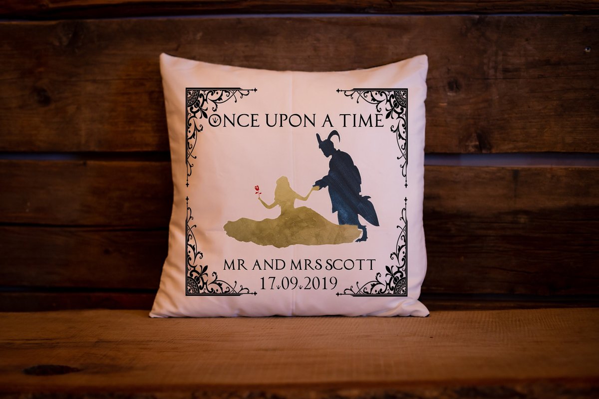 Fairytale Cushion Personalised Personalized Custom Fairytale Beauty and the Beast Wedding Engagement Sleeping Beauty Aladdin Little Mermaid