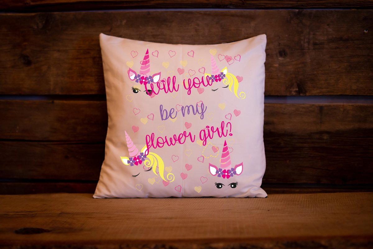 Unicorn Cushion 'Will You Be Our Flower Girl?' & Birthday Cushion Personalised Personalized!Unicorn Flower Girl, Wedding, Party, Name Gift