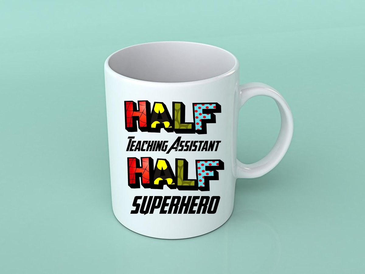 Half Teacher, Half Superhero Mug!School Gift, Teaching Assistant Teacher Present Superhero Comic Themed Super Teacher End of Year Gift