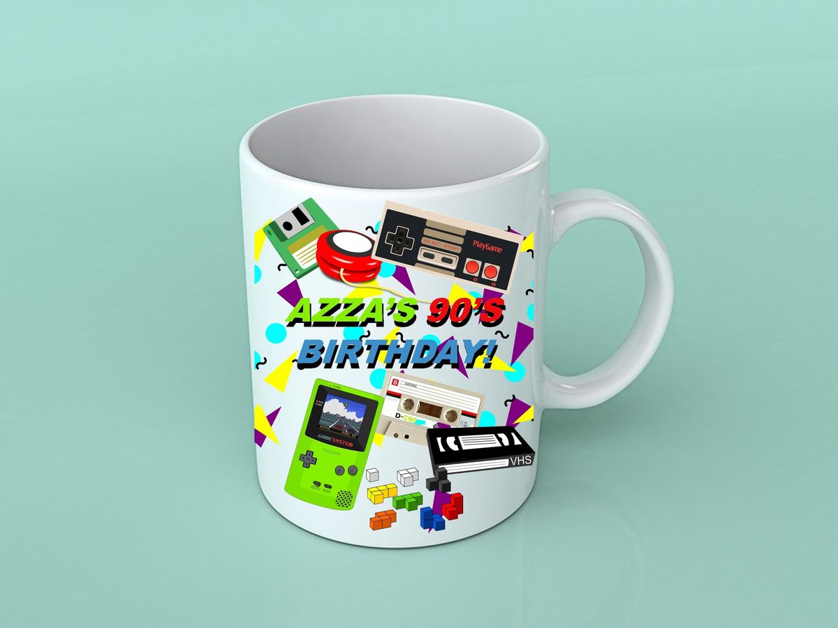 Retro Mug 90s Birthday Personalised Personalized Born in the 90's Big Birthday Present Gaming Gamer Coffee Tea Man Cave Gift 30 Year Old