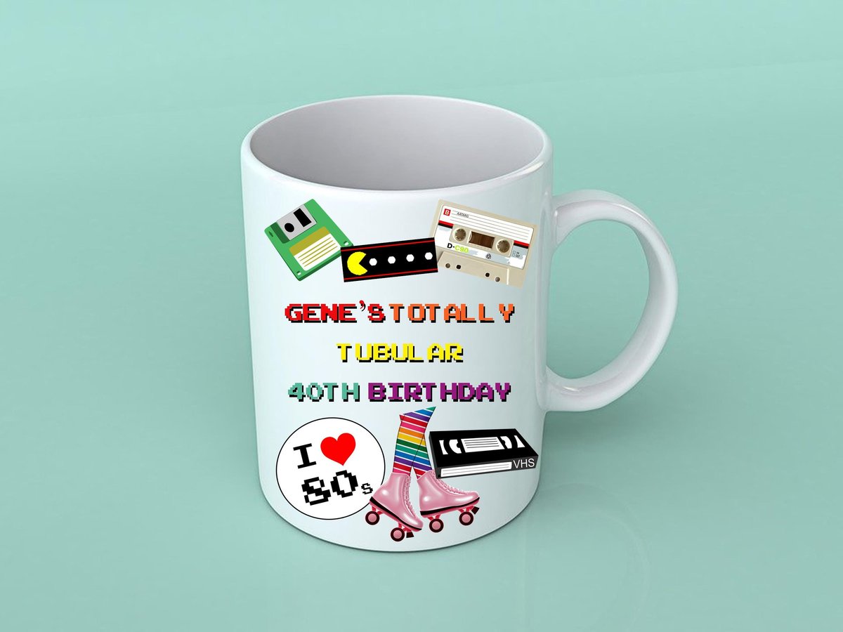 Retro Mug 80s Birthday Personalised Personalized Born in the 80's Big Birthday Present I Love 80s Custom Leg Warmers Skates 40 Year Old