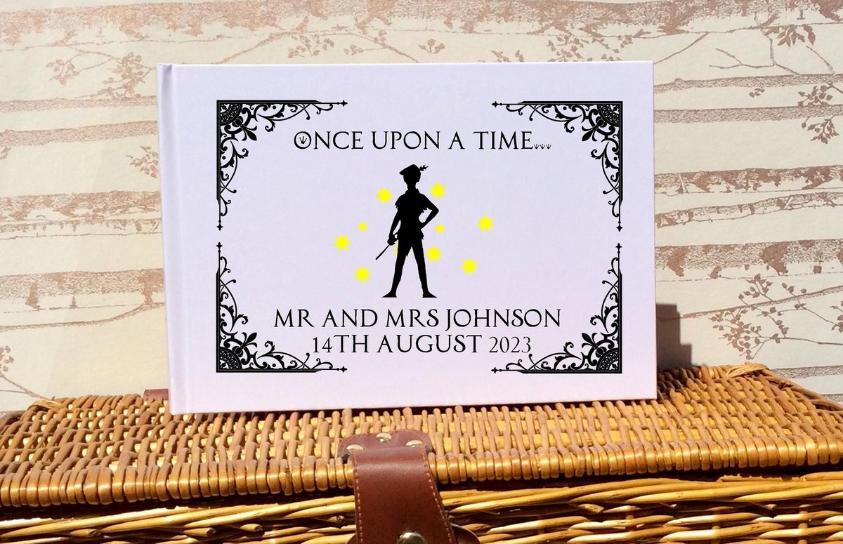 Peter Pan Neverland White Wedding Guestbook Personalised Personalized Scrapbook, Note Book, Photo Album, Engagement, Gift Never Grow Up