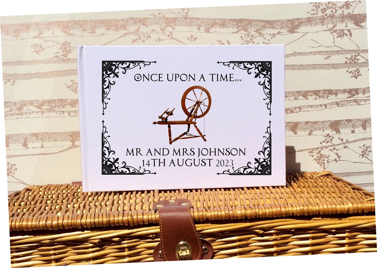 Sleeping Beauty Spinning Wheel Wedding Guestbook Personalised Personalized Perfect for Spindle and Fairytale Weddings Scrapbook Album White