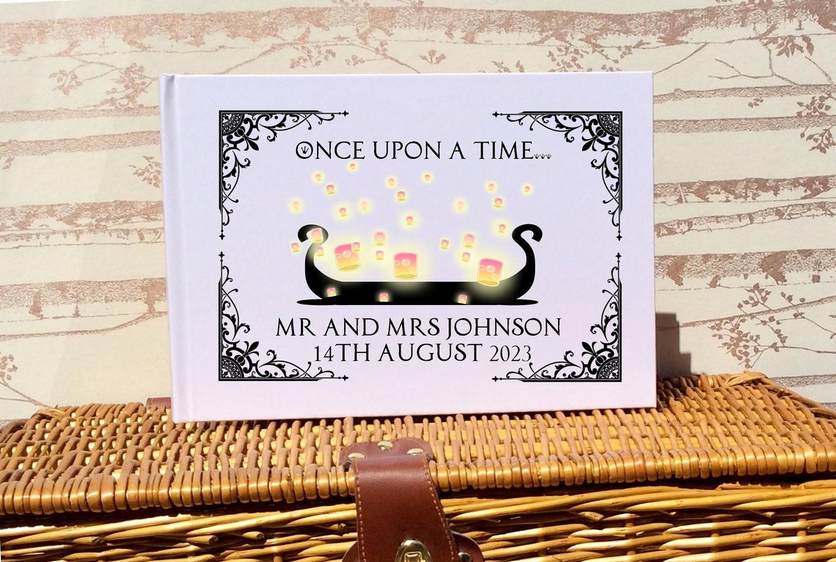 Rapunzel Floating Lanterns and Boat Wedding Guestbook Personalised Personalized Fairytale Weddings Scrapbook Album Wedding Planner White