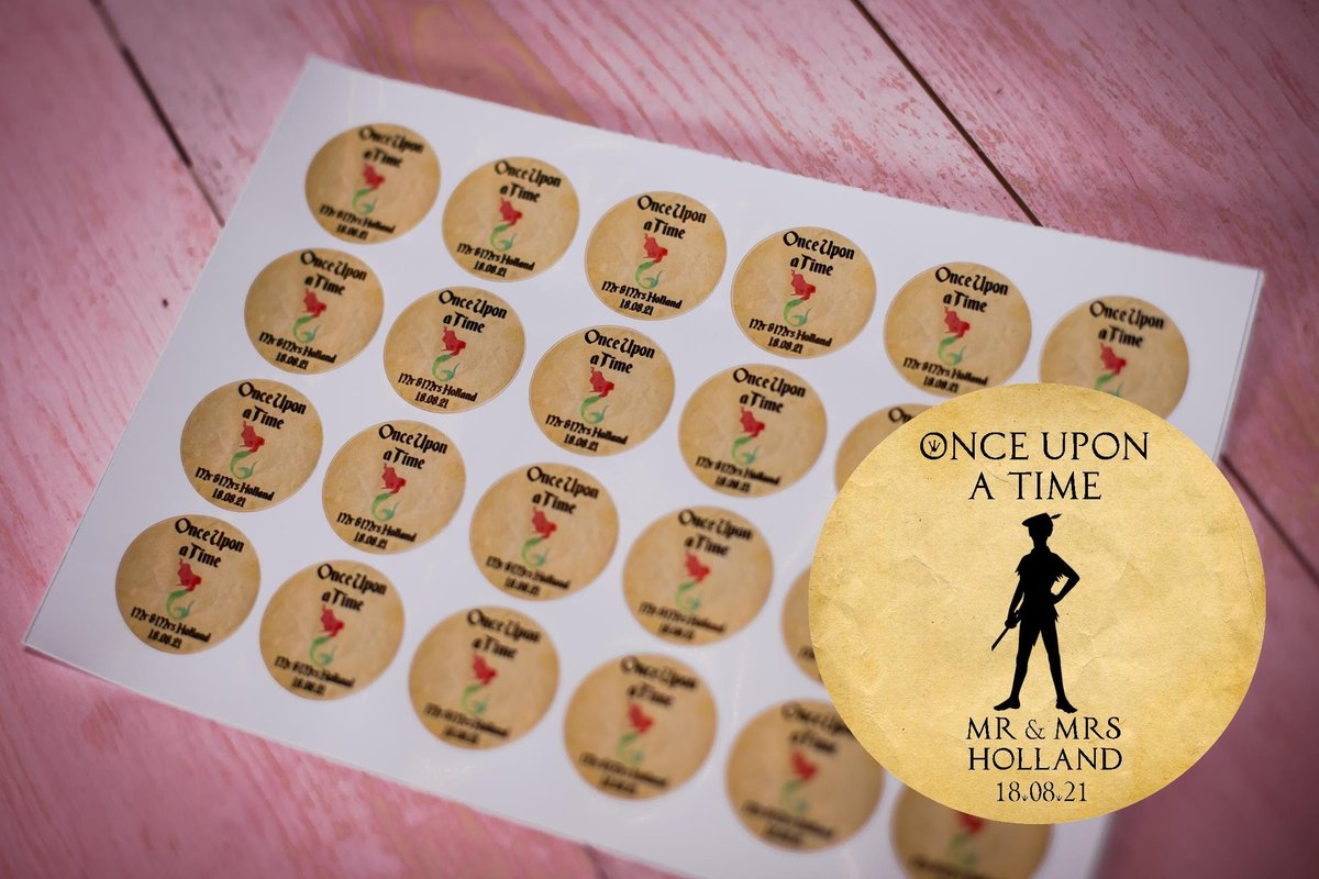 Peter Pan 100 x Stickers Self adhesive Personalised Personalized Custom Labels Stickers Jars, Candles, Craft, Wedding Neverland Black