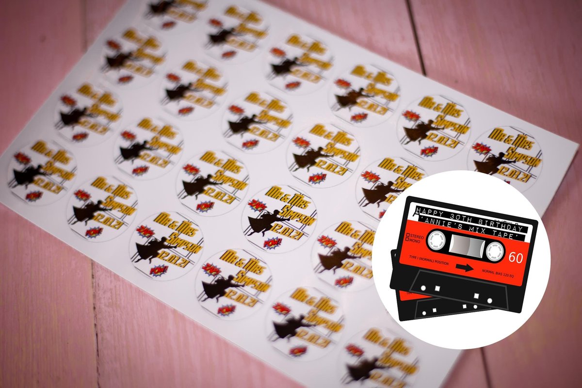 Cassette Tape 100 x Stickers Self adhesive Personalised Personalized Custom Labels Stickers Jars, Candles, Craft, Wedding, Music Party