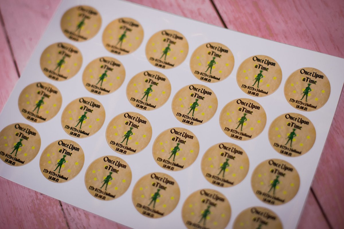 Peter Pan 100 x Stickers Self adhesive Personalised Personalized Custom Labels Stickers Jars, Candles, Craft, Wedding, Logo, Gloss