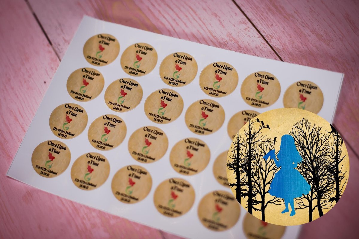 Alice in Wonderland 100 x Stickers Self adhesive Personalised Personalized Custom Labels Stickers Jars, Candles, Wedding, Woodland Alice