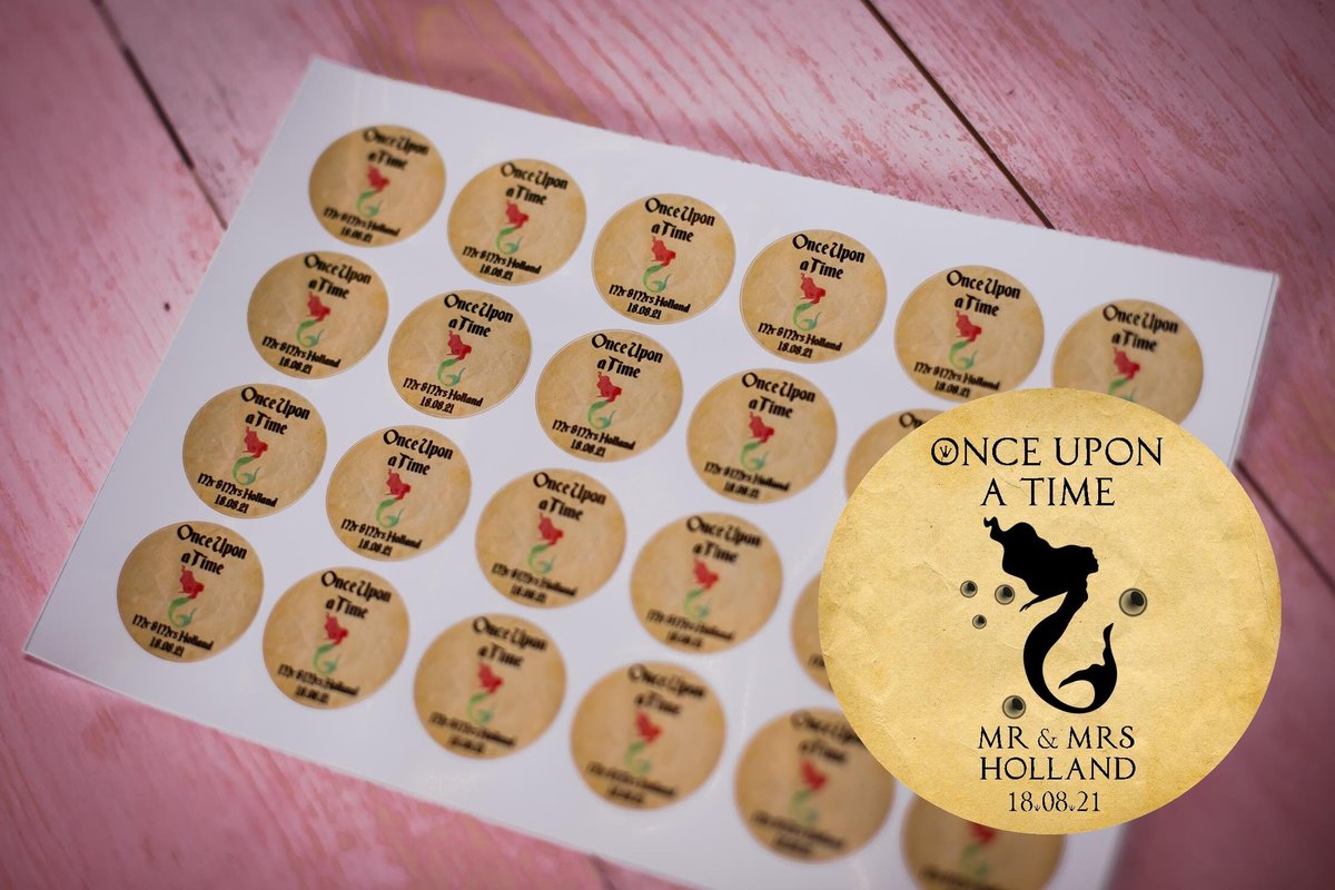 Little Mermaid 100 x Stickers Self adhesive Personalised Personalized Custom Labels Stickers Jars, Candles, Craft, Wedding Wonderland Black