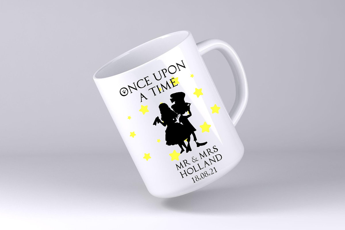 Alice and Mad Hatter Custom Mug Colour Mug Coffee Tea Gift Kitchen Fairytale Wonderland Personalised Personalized Custom Gift Silhouette
