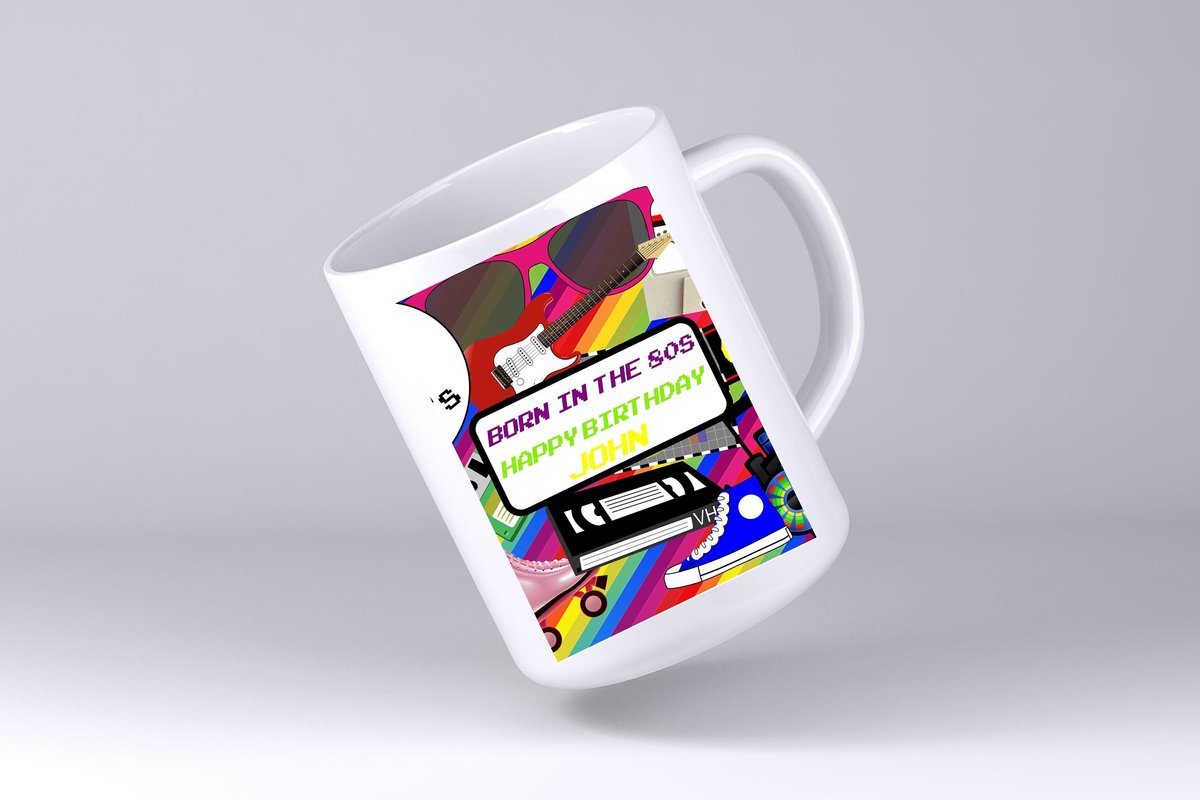Retro Mug 80s Birthday Personalised Personalized Born in the 80's Big Birthday Present I Love 80s Custom Leg Warmers Skates 40 Year Old Gift