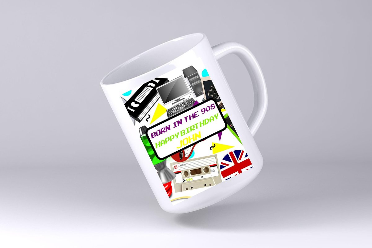 Retro Mug 90s Birthday Personalised Personalized Born in the 90's Big Birthday Present Gaming Gamer Coffee Tea Man Cave Gift 30 Arcade