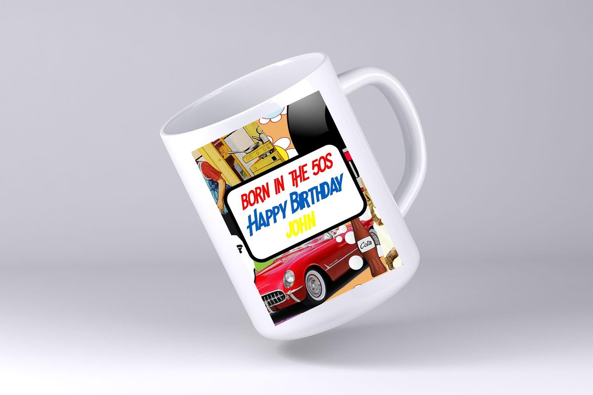 Retro Mug 50s Birthday Personalised Personalized Born in the 50's Big Birthday Present Dancing Jive Coffee Tea Man Cave Gift 70th Birthday