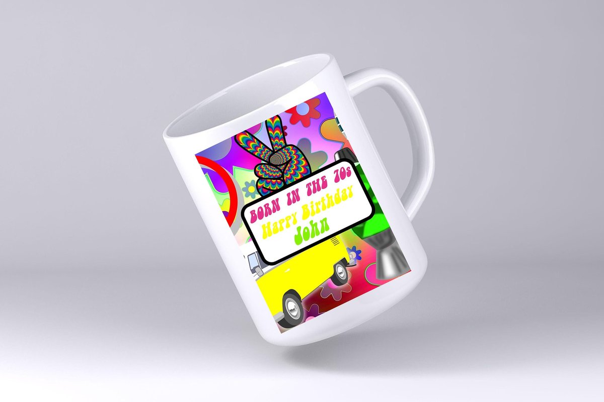 Retro Mug 70s Birthday Personalised Personalized Born in the 70's Big Birthday Present Dancing Disco Coffee Tea Man Cave Gift 50th Birthday