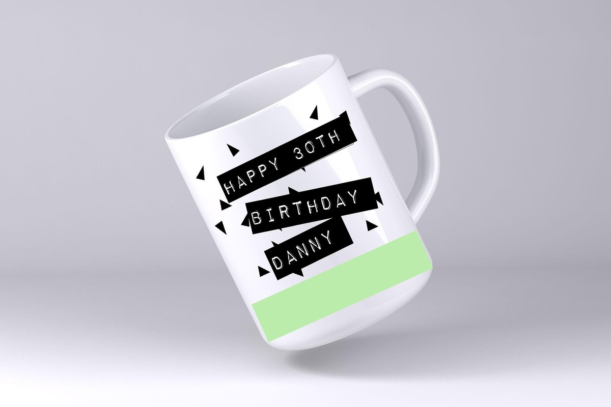 Triangle Sage Green Birthday Mug Label Writing Personalised Personalized 16th 18th 21st 30th 40th 50th 60th Birthday Present Party Present