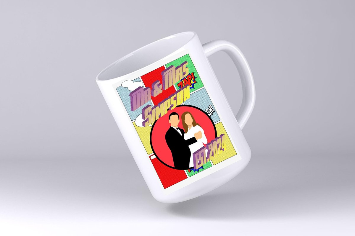 Comic Book Mug Custom Personalised Personalized Superhero Mr and Mrs Mr and Mr Mrs and Mrs, Anniversary, Wedding Mug Wedding Gift Present