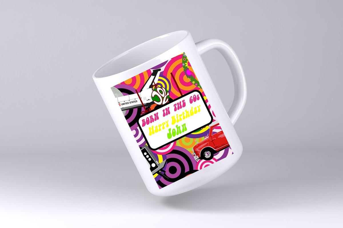 Retro Mug 60s Birthday Personalised Personalized Born in the 60's Big Birthday Present Dancing Groovy Coffee Tea Man Cave Gift 60th Birthday