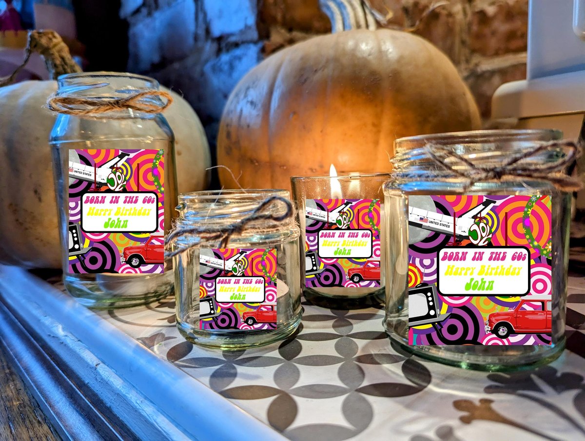 Born in the 60s Candle Quirky Candle Gift Present Favors Favours Custom Personalised Personalized Small, Medium, Large, Wax Fill Groovy