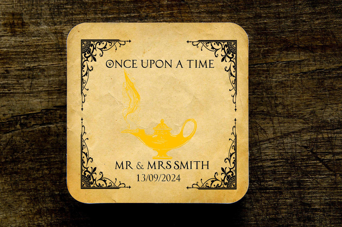 Aladdin Genie Lamp Fairytale Wedding Coasters Favours Favors Personalized Personalised Engagement Anniversary Birthday Gift Present Colour