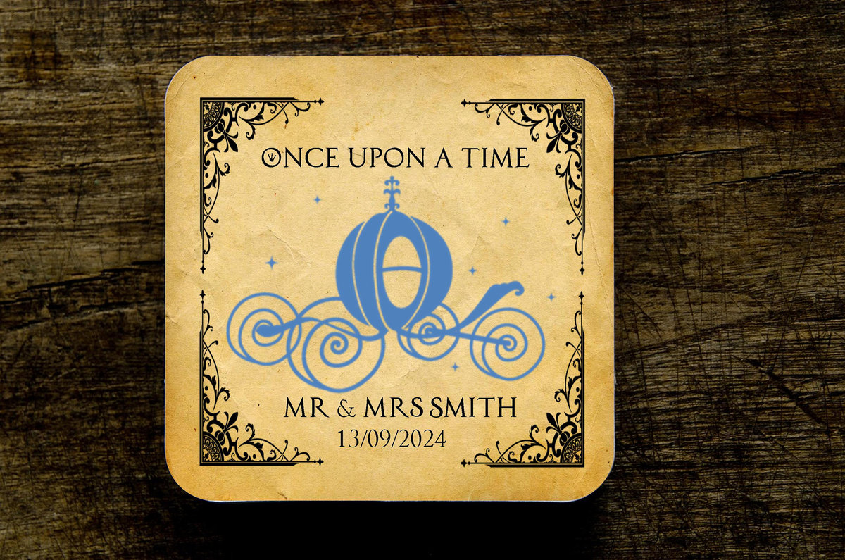 Cinderella Carriage Fairytale Wedding Coasters Favours Favors Personalized Personalised Engagement Anniversary Birthday Gift Present Colour