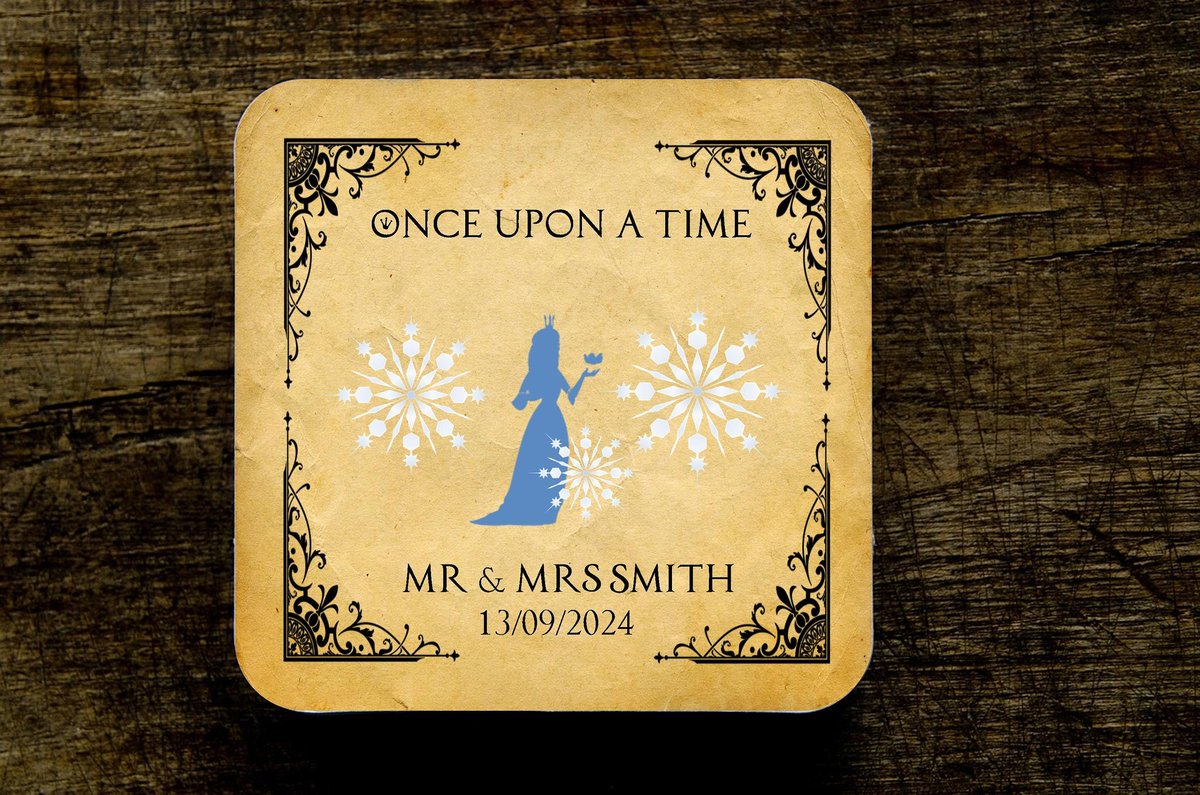 Ice Queen Snow Queen Fairytale Wedding Coasters Favours Favors Personalized Personalised Engagement Anniversary Birthday Gift Present Colour