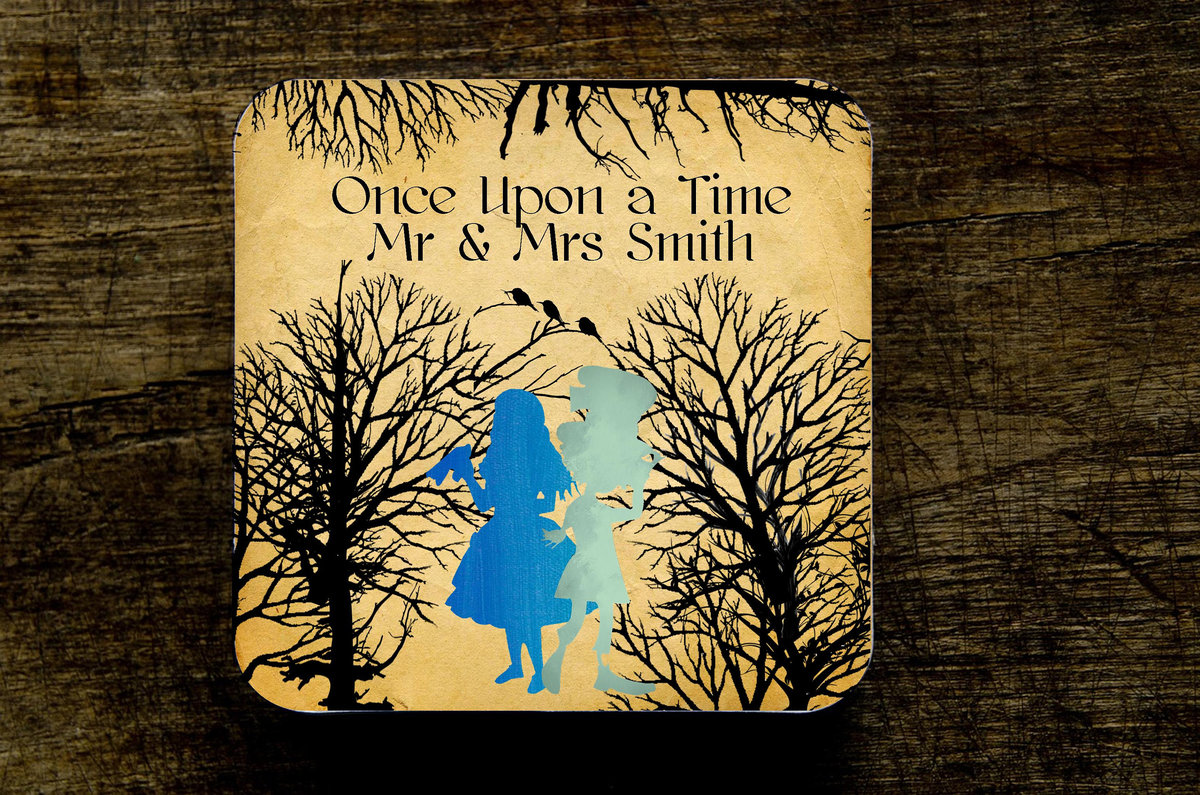 Alice and Hatter Woodland Fairytale Wedding Coasters Favours Favors Personalized Personalised Engagement Anniversary Birthday Gift Present