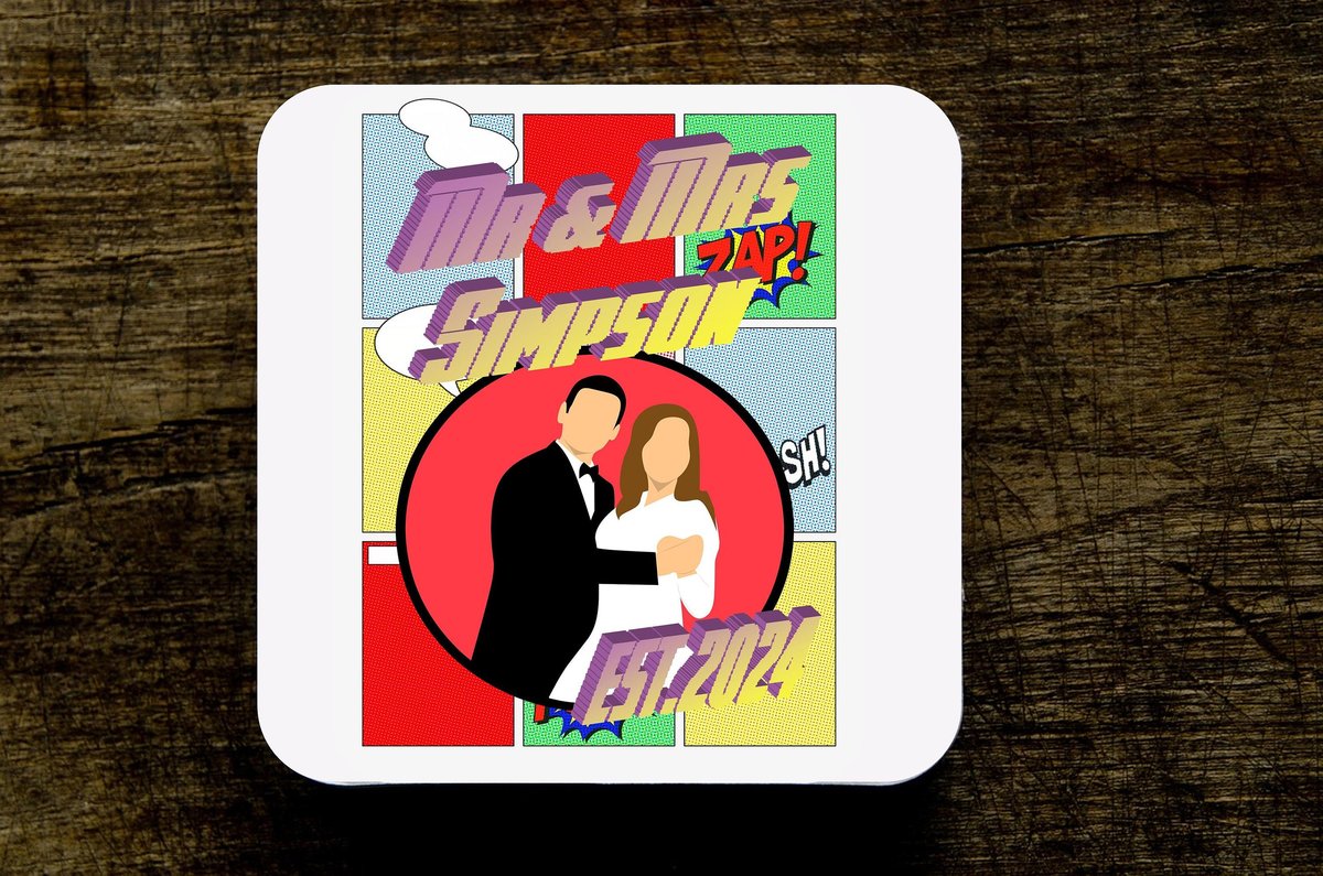 Wedding Day Comic Coaster Personalised Personalized Comic Book Wedding Party Superheroes Gift Favours Favors Engagement Save the Date Gift