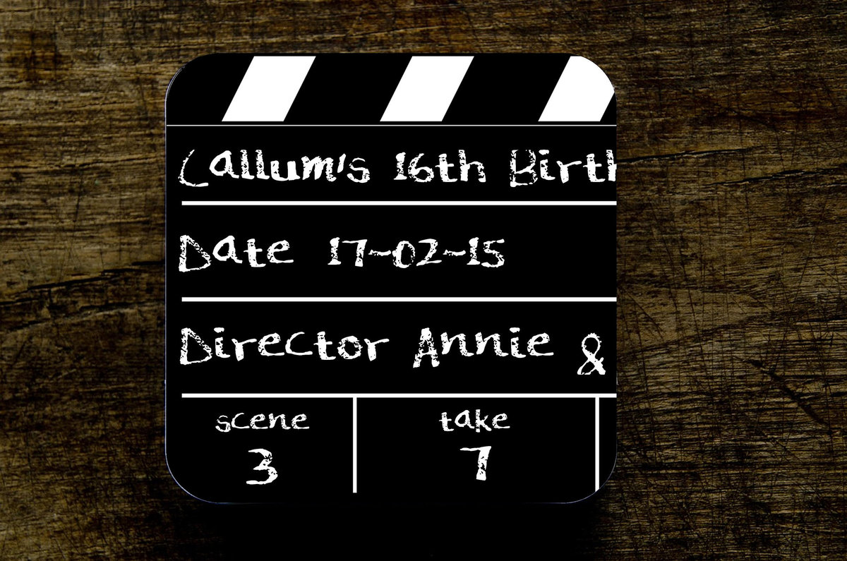 Movie Clapper Board Coaster Personalised Personalized Custom Movie Prop Gift Present Film Fan Coffee Tea Beer Gin Movie Themed Party