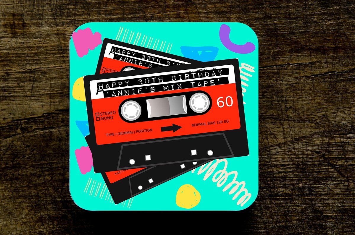 Cassette Tape Coaster Personalised Personalized Custom Music Prop Gift Present Music Fan Coffee Tea Beer Gin Music DJ 80s 90s Themed Party