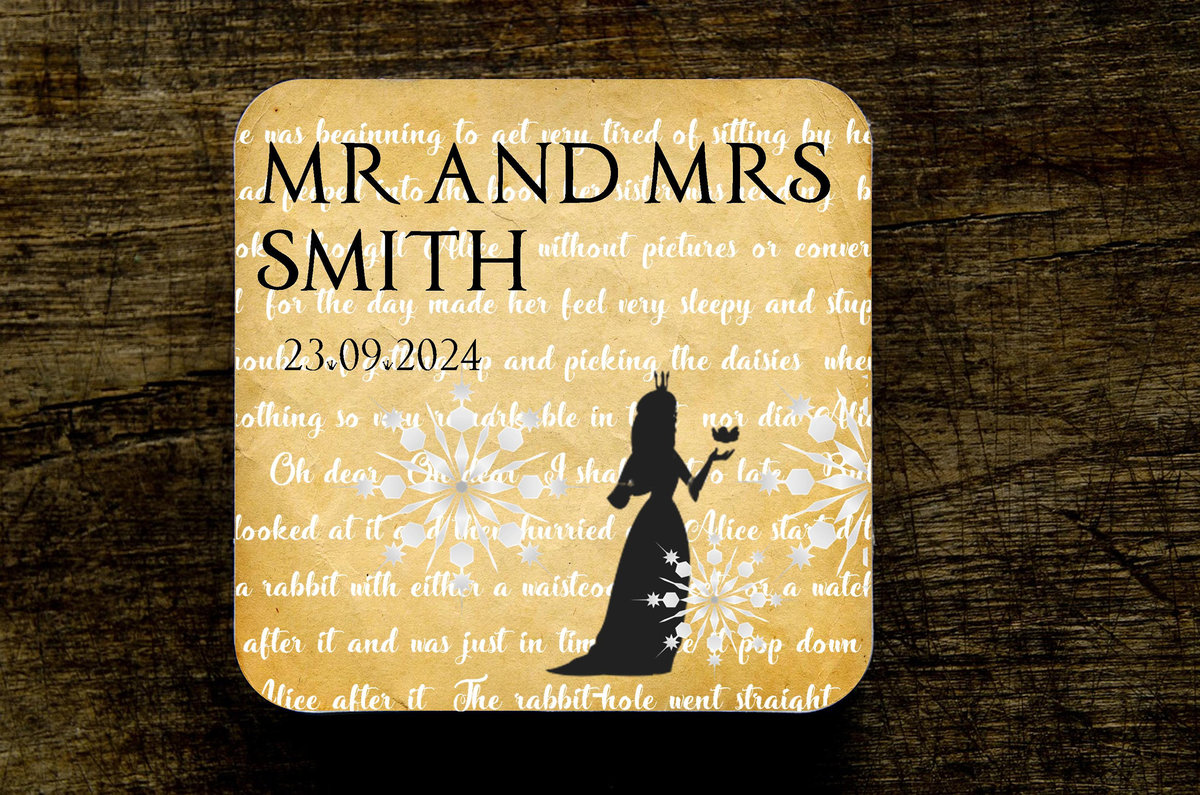 Ice Queen Storybook Fairytale Wedding Coasters Favours Favors Personalized Personalised Engagement Anniversary Birthday Gift Present