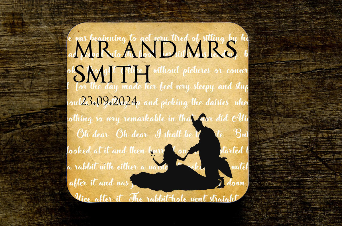 Beauty and the Beast Stroybook Wedding Coasters Favours Favors Personalized Personalised Engagement Anniversary Birthday Gift Present Colour