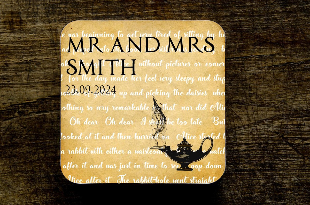 Aladdin Genie Lamp Storybook Wedding Coasters Favours Favors Personalized Personalised Engagement Anniversary Birthday Present Fairytale