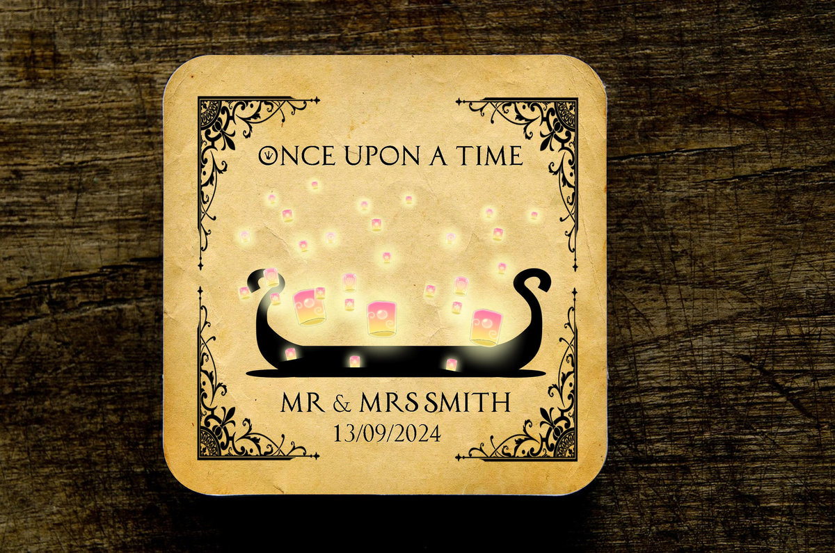 Rapunzel Lanterns Fairytale Wedding Coasters Favours Favors Personalized Personalised Engagement Anniversary Birthday Gift Present Colour