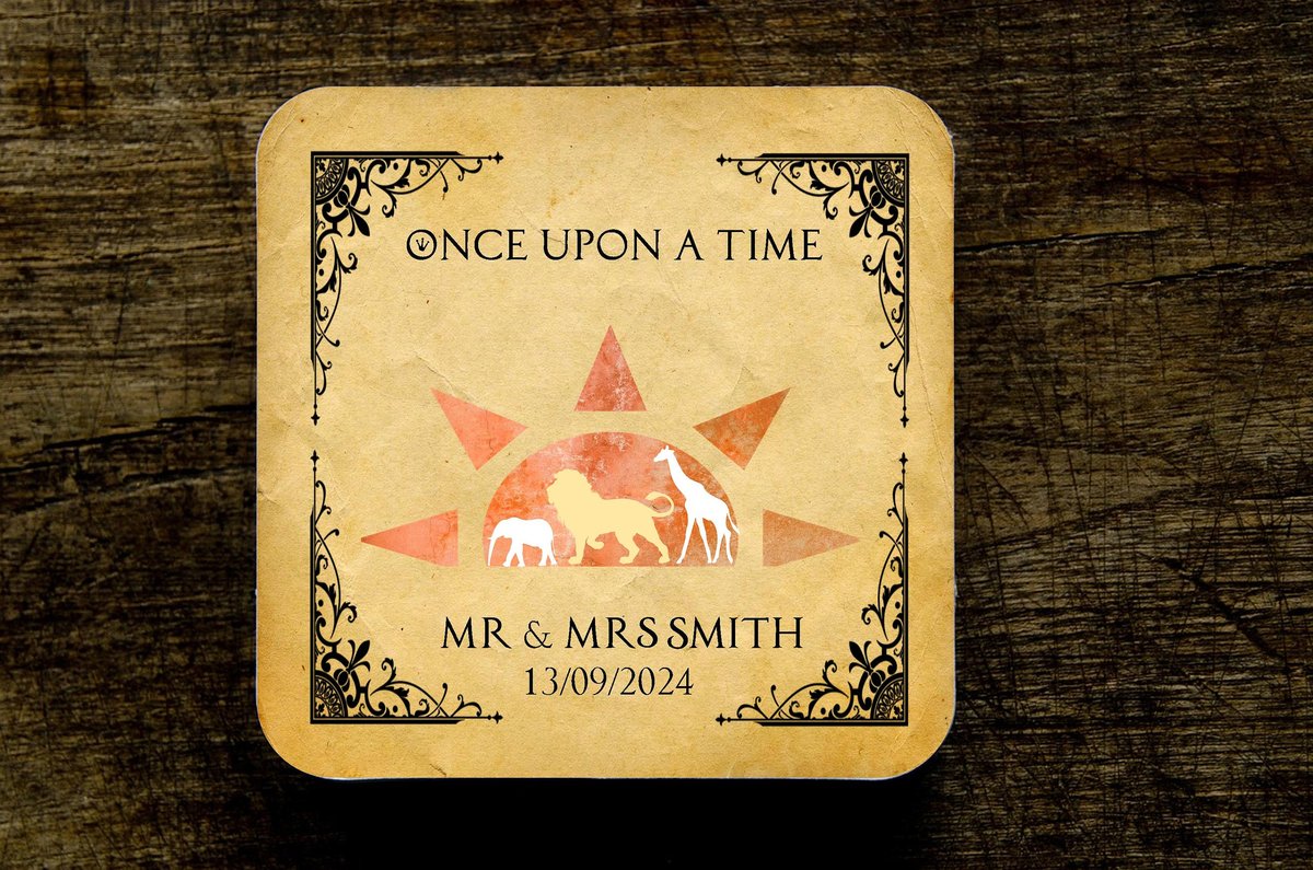 Jungle Sunset Lion King of the Jungle Wedding Coasters Favours Favors Personalized Personalised Engagement Anniversary Birthday Gift Present