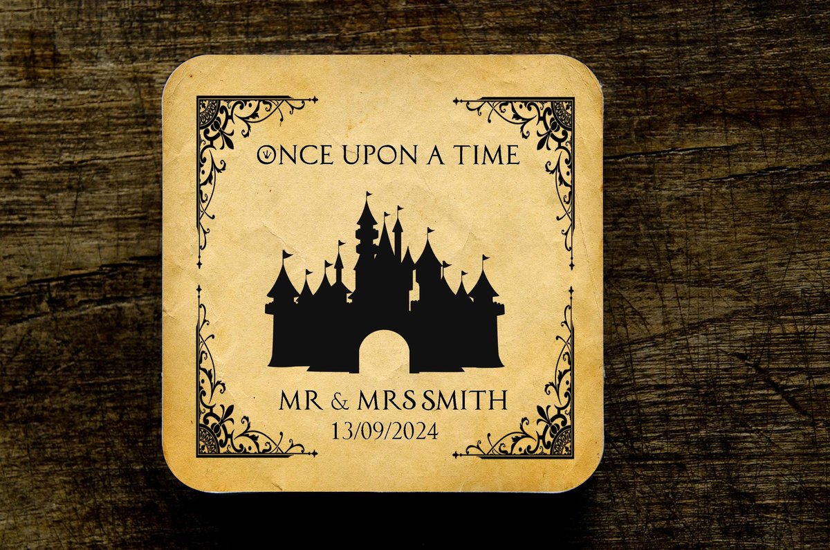 Castle Fairytale Wedding Coasters Favours Favors Personalized Personalised Engagement Anniversary Birthday Gift Present Fairytale Black
