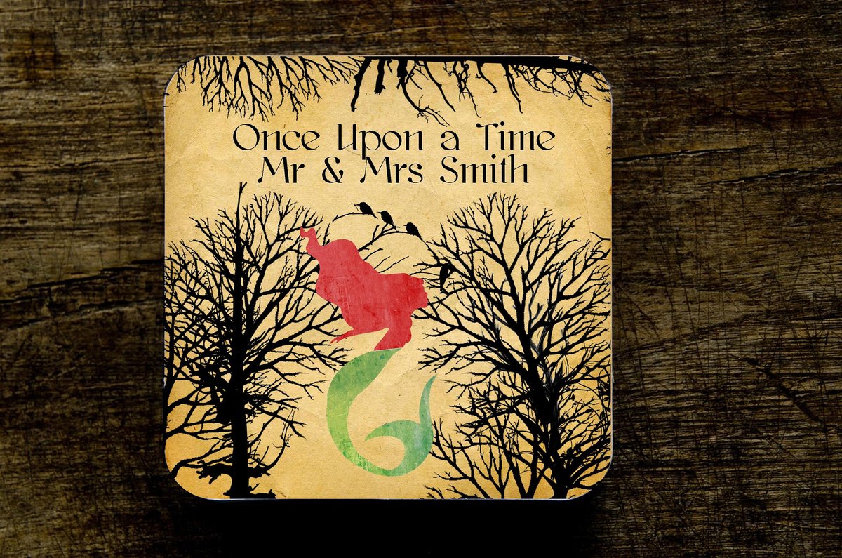 Little Mermaid Woodland Wedding Coasters Favours Favors Personalized Personalised Engagement Anniversary Birthday Gift Present Colour
