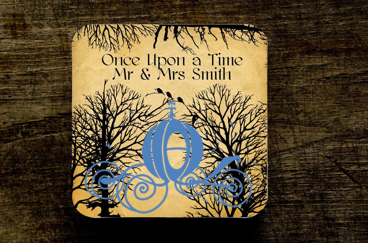 Cinderella Carriage Woodland Wedding Coasters Favours Favors Personalized Personalised Engagement Anniversary Birthday Gift Present Black